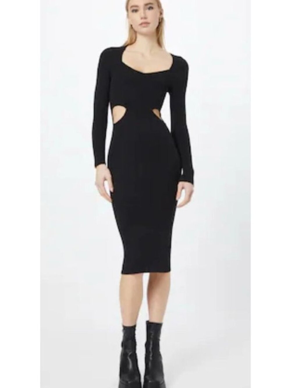 ABERCROMBIE & FITCH rib knit midi dress in black size M